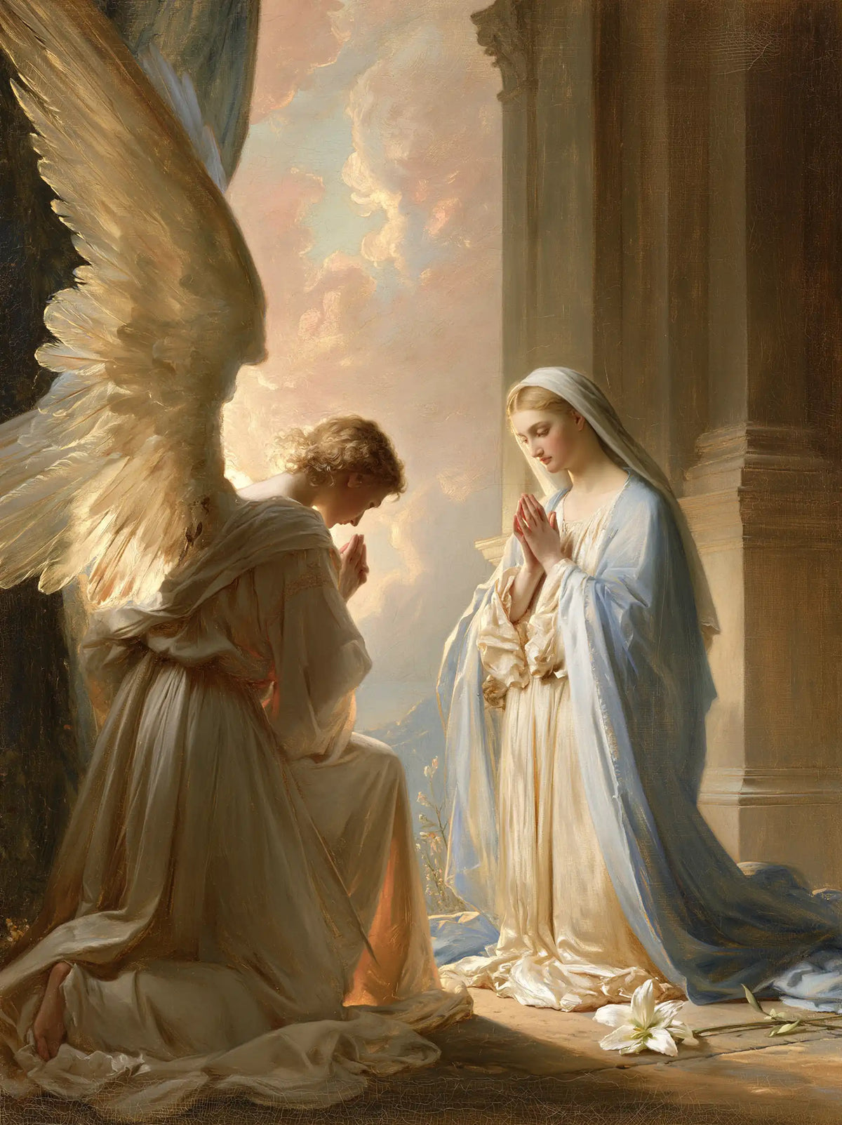 the Annunciation at dawn in The Annunciation at Dawn style, portrait Christian artwork no. 9