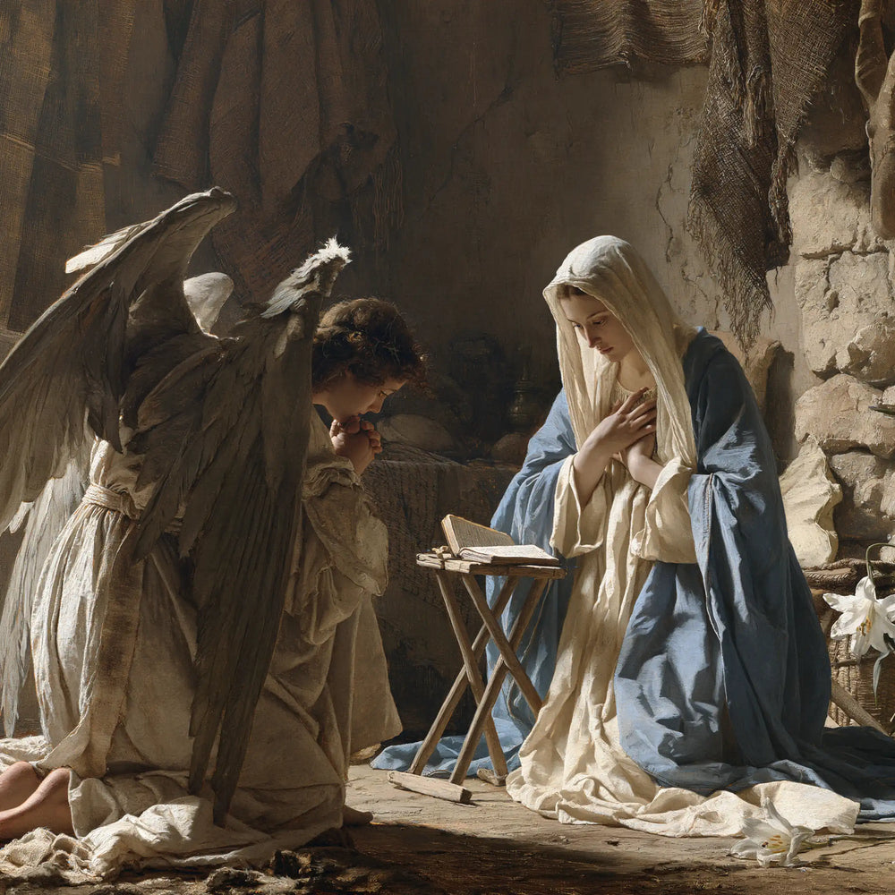 the Annunciation in the chamber at Nazareth in The Chamber in Nazareth style, square Christian artwork no. 5