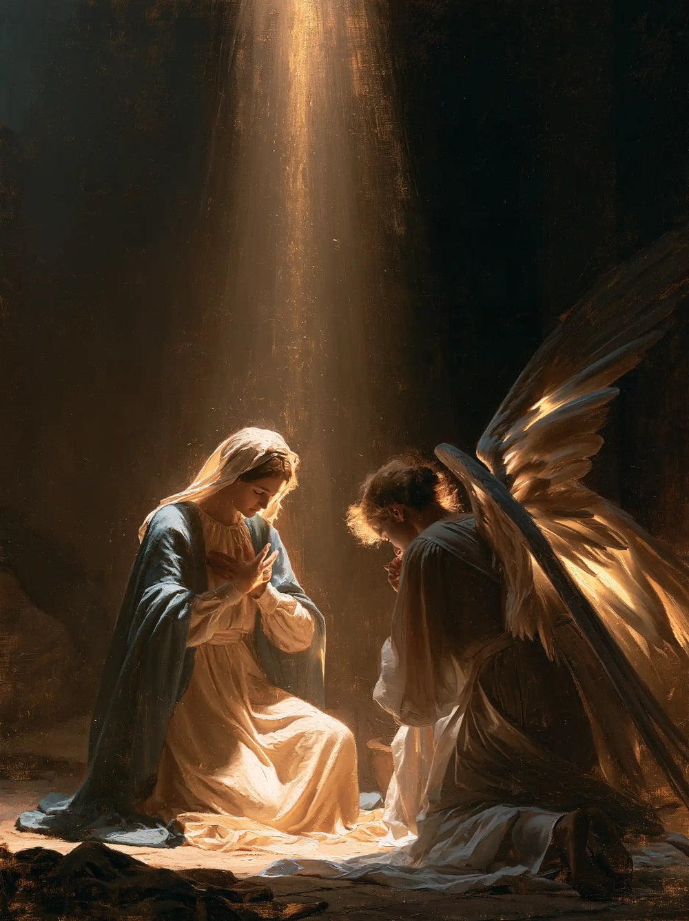 divine light descending upon Mary at the Annunciation in Divine Light Descending upon Mary style, portrait Christian artwork no. 12
