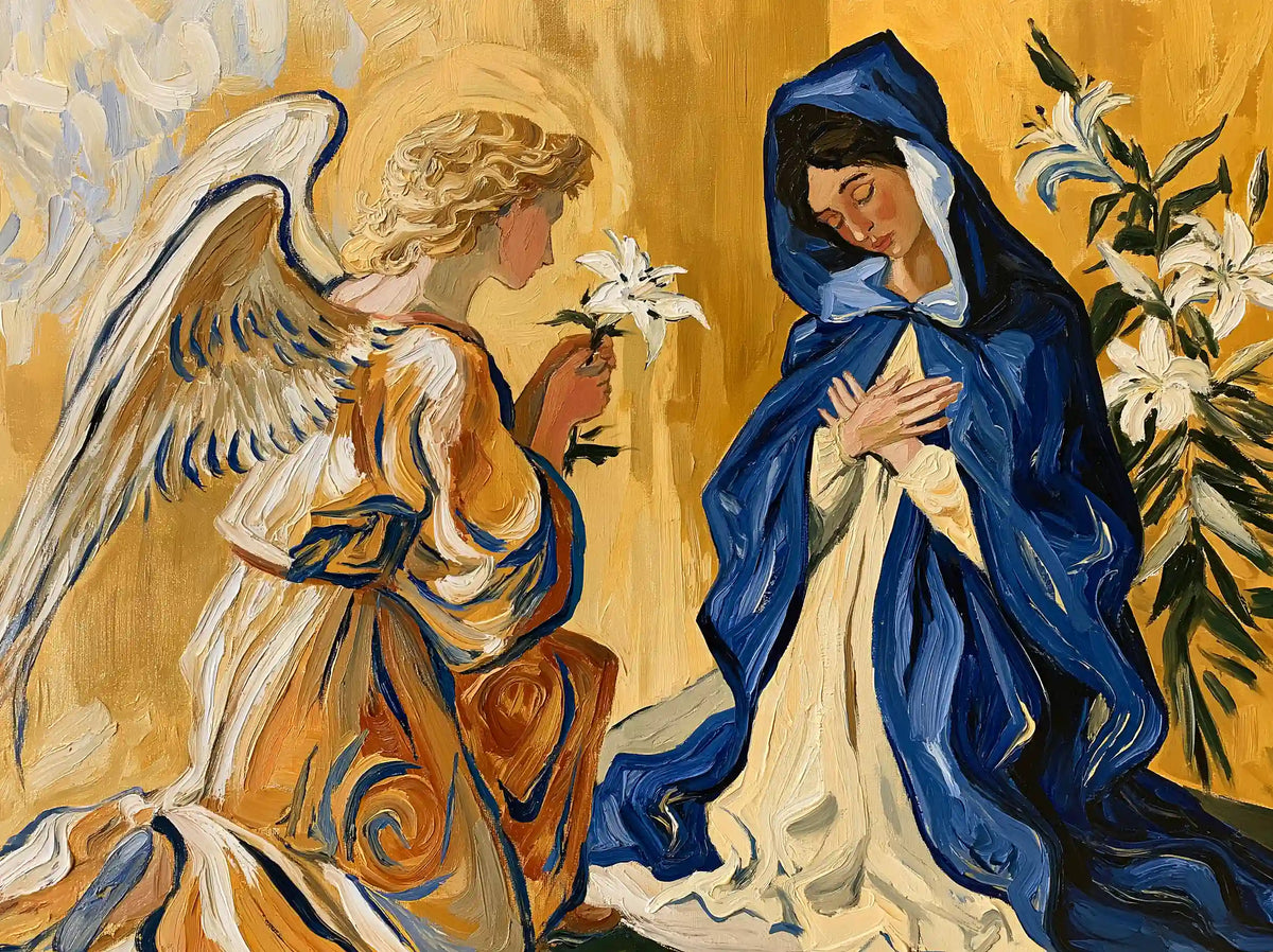 Annunciation with Garden Lilies – Post-Impressionist Art · Landscape