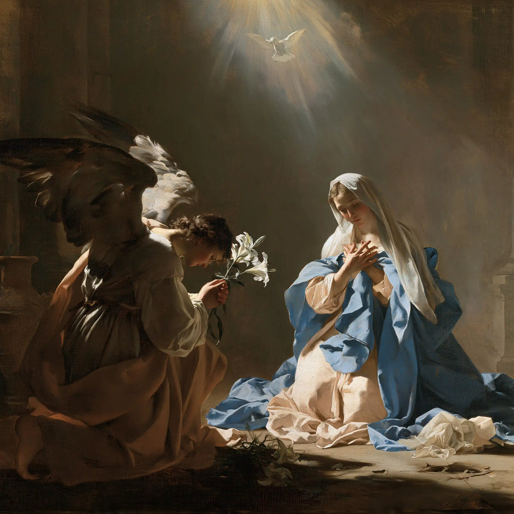 the Annunciation with the Holy Spirit in The Holy Spirit style, square Christian artwork no. 4