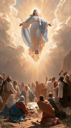 the Assumption of Mary with the apostles below in Assumption with the Apostles style, portrait Christian artwork no. 4