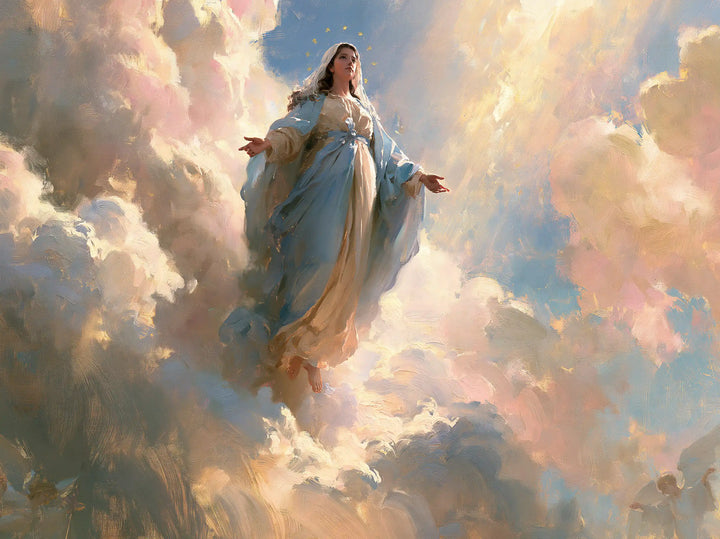 The Assumption of Mary — Gentleness in Peach Clouds