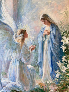Close Annunciation with the White Lily – Impressionist Art · Portrait
