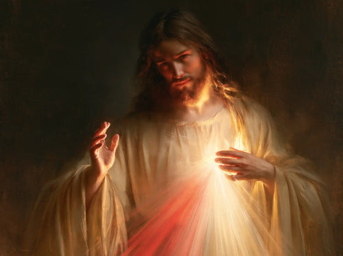 a devotional portrait of Divine Mercy Jesus in Devotional Portrait style, landscape Christian artwork no. 3