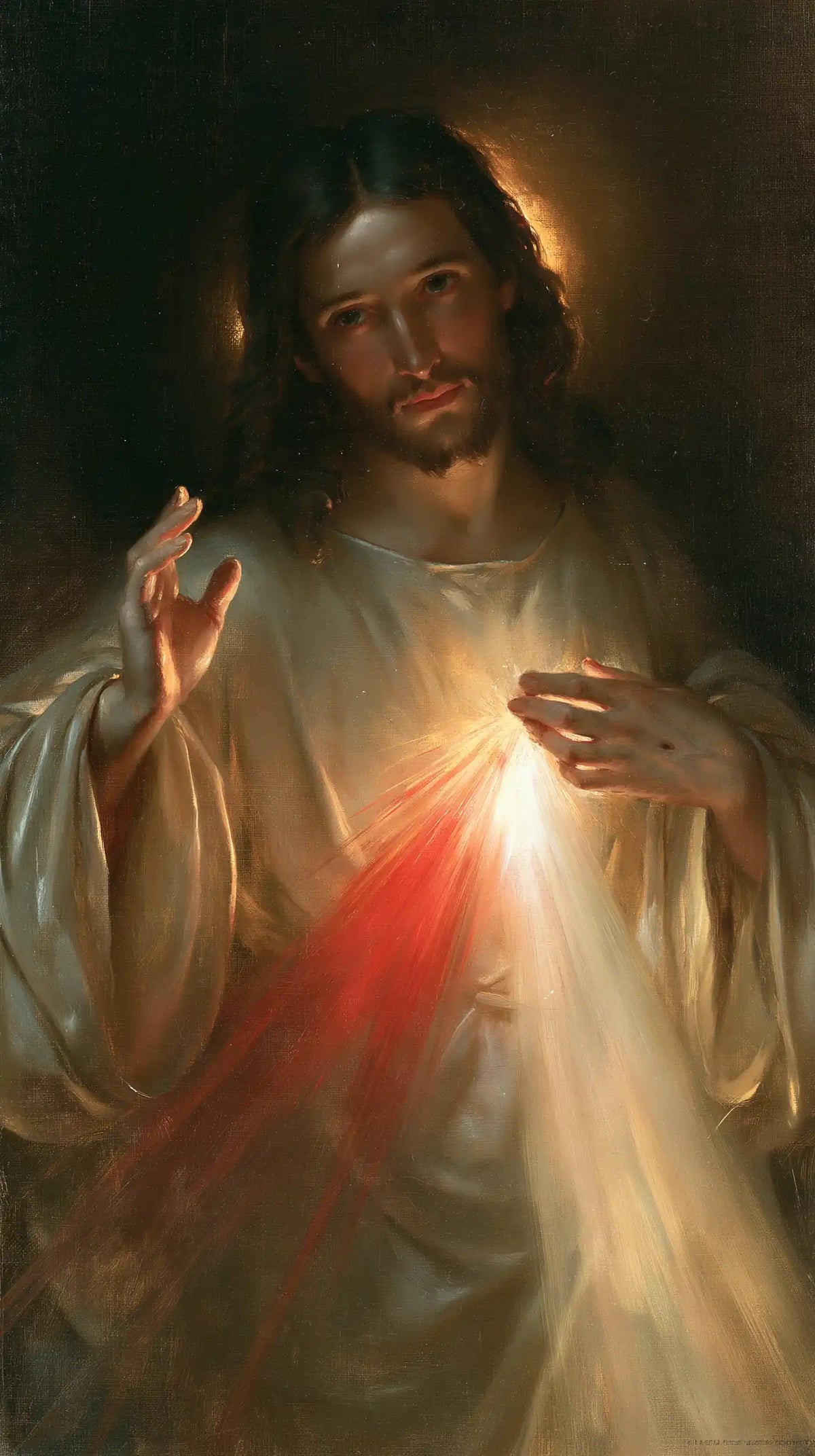 Divine Mercy Jesus — The Quiet Halo in Darkness