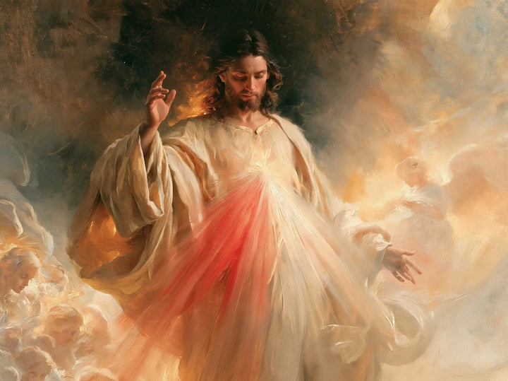 Divine Mercy Jesus — The Hand Offered Among the Clouds