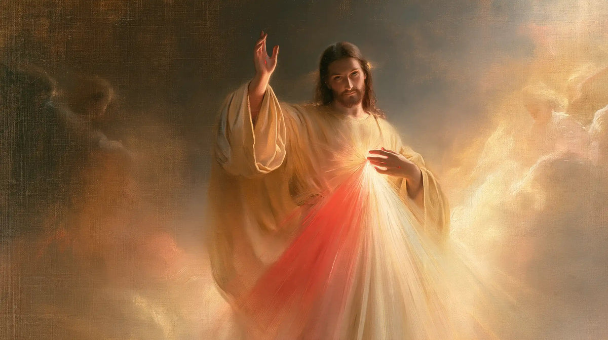 Divine Mercy Jesus — The Gesture Above the Clouds