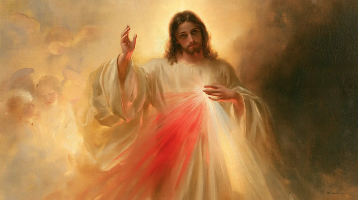 Divine Mercy Jesus — The Mantle Between Shadow and Gold