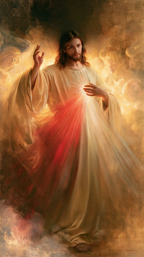 the glory of Divine Mercy Jesus in Glory of the Merciful Christ style, portrait Christian artwork no. 2