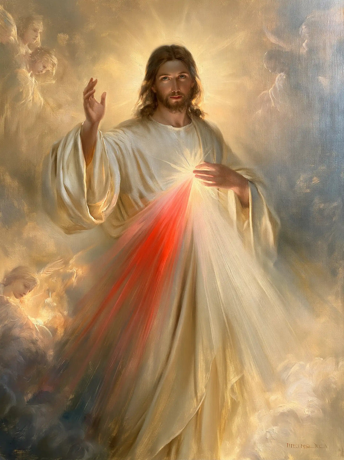 Divine Mercy Jesus — The Gaze Within the Sunlit Crown