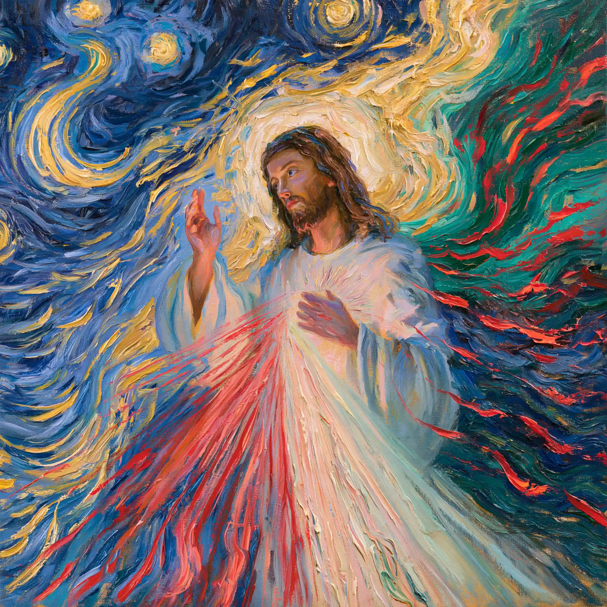 Divine Mercy Jesus – Post-Impressionist · Square no. 1
