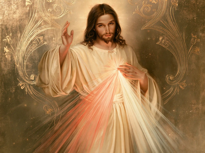 Divine Mercy Jesus — Light Among Golden Stems