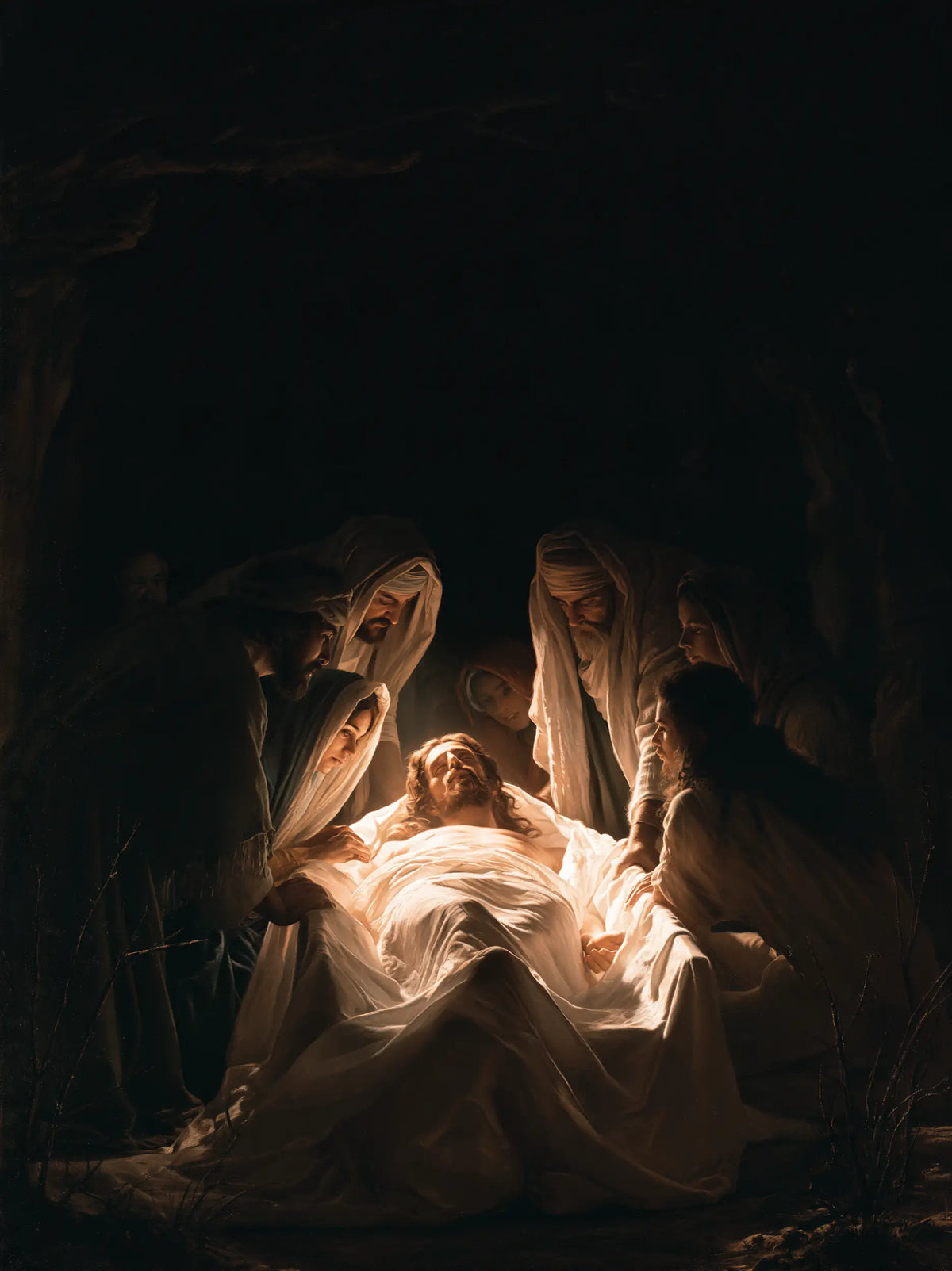Entombment of Jesus Christ in Divine Light style, portrait Christian artwork no. 16