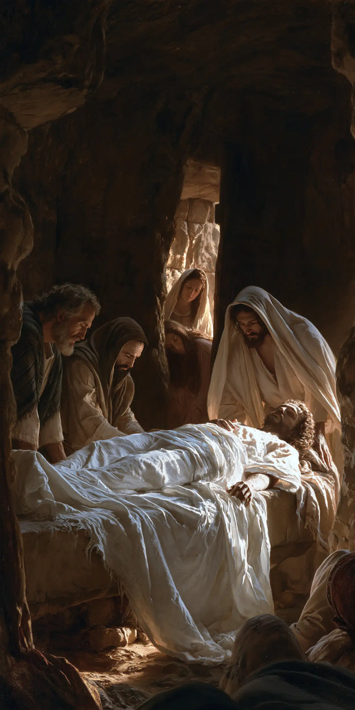 The Entombment of Jesus Christ — Pale Linen Beneath the Narrow Passage