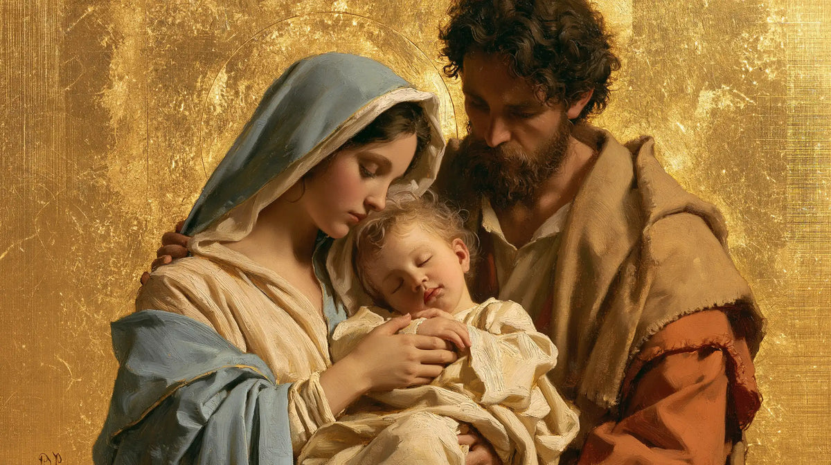 The Holy Family — Tenderness Against Patinated Gold