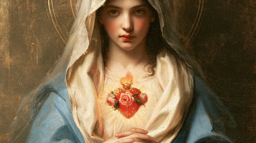 Mary with the Immaculate Heart as the central symbol in The Heart as Central Symbol style, landscape Christian artwork no. 15