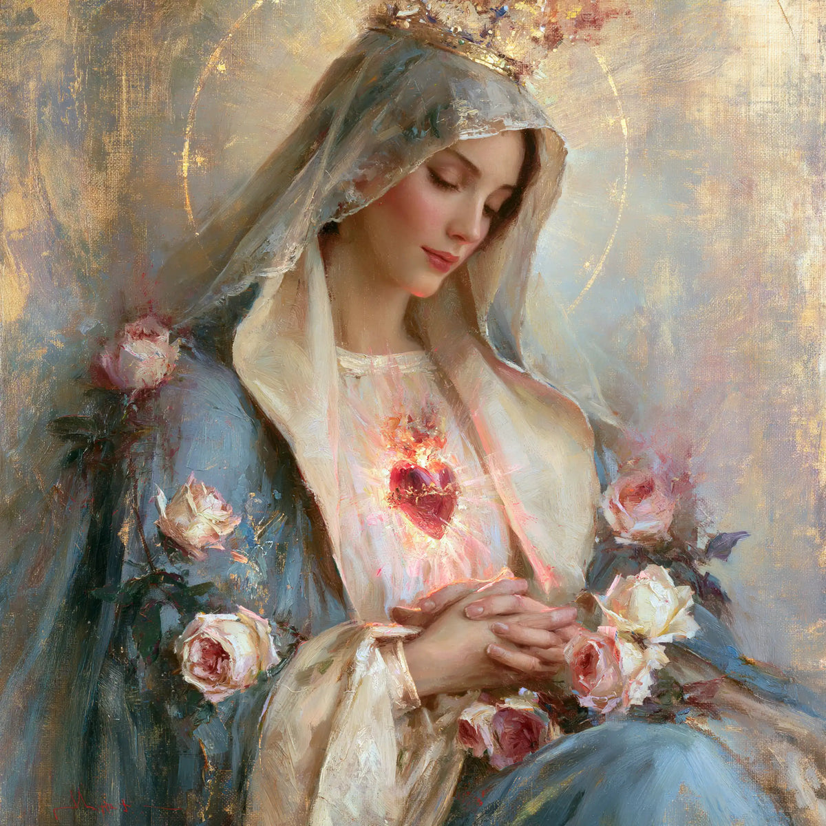 the Immaculate Heart of Mary in an impressionist atmosphere in Impressionist style, square Christian artwork no. 2
