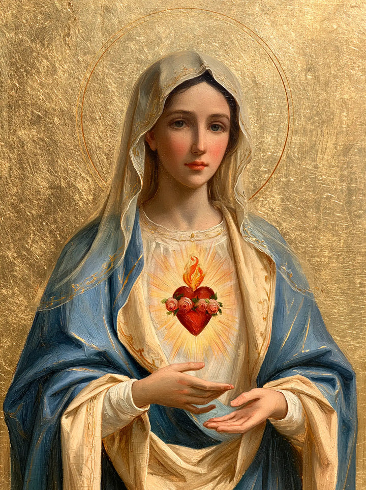 The Immaculate Heart of Mary — The Crossing Gesture in Azure Calm