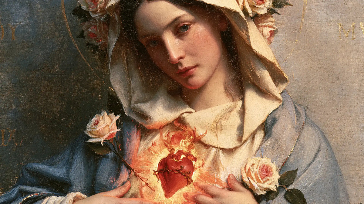 The Immaculate Heart of Mary — The Inclined Gaze Above the Flowered Flame