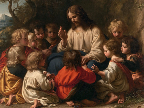 Jesus with children in Florentine Renaissance style in Florentine Renaissance style, landscape Christian artwork no. 4