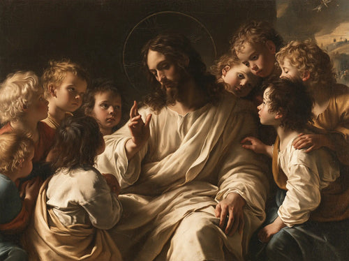 Jesus with children in Florentine Renaissance style in Florentine Renaissance style, landscape Christian artwork no. 8