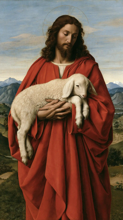 Jesus with a lamb in Florentine Renaissance style in Florentine Renaissance style, portrait Christian artwork no. 5