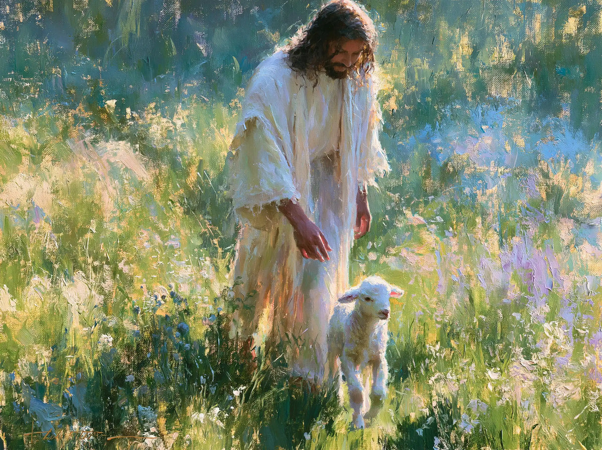Jesus and the Lamb — Awakening Among Glints of Grass