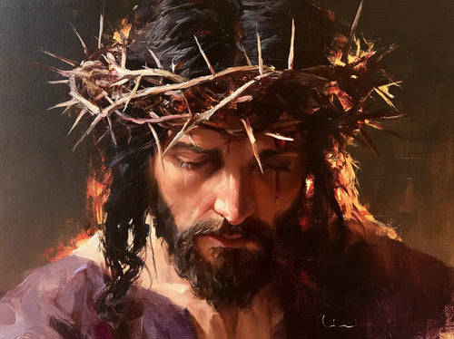 Jesus crowned with thorns in a minimalist composition in Contemporary Minimalism style, landscape Christian artwork no. 4