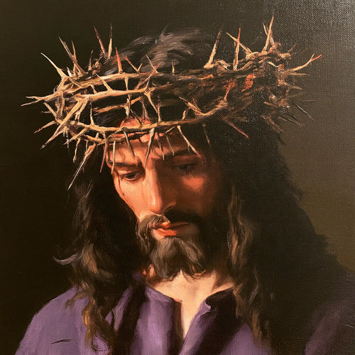 Jesus crowned with thorns in a minimalist composition in Contemporary Minimalism style, square Christian artwork no. 6
