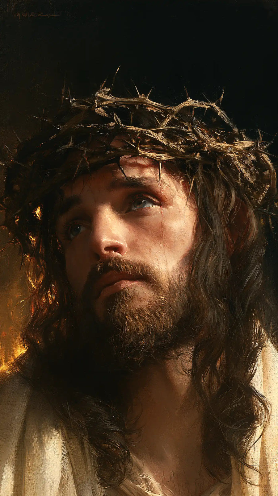 Jesus Crowned with Thorns — White beneath the Contemplative Face