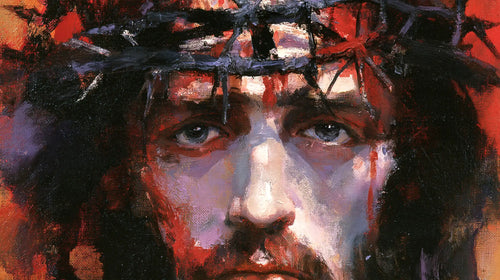 Jesus crowned with thorns in an expressionist composition in Expressionist style, landscape Christian artwork no. 8