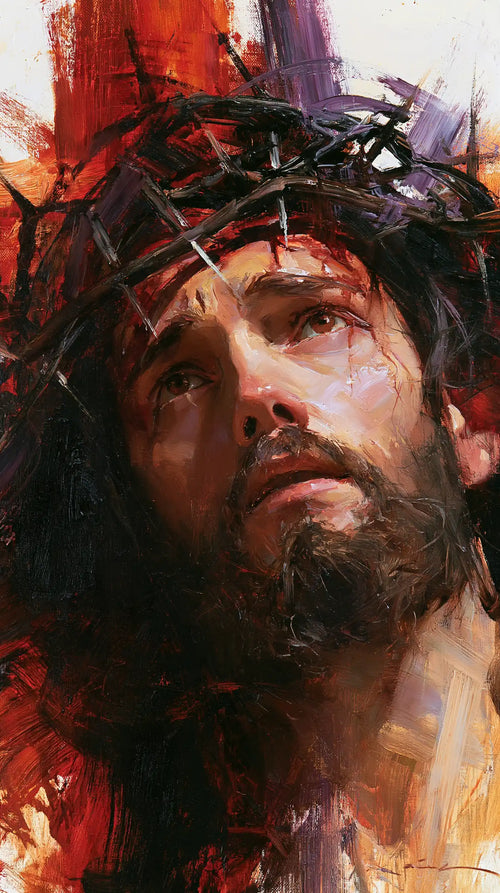 Jesus crowned with thorns in an expressionist composition in Expressionist style, portrait Christian artwork no. 4
