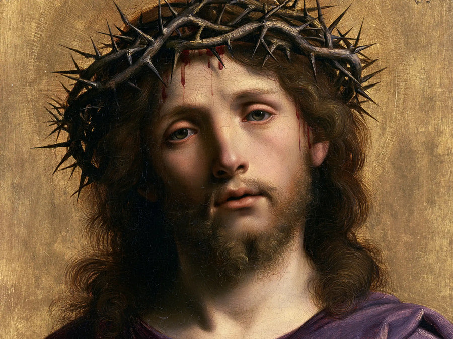 Jesus Crowned with Thorns — Sorrowful Serenity in Matte Gold