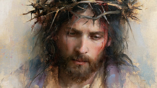 Jesus crowned with thorns in an impressionist atmosphere in Impressionist style, landscape Christian artwork no. 13