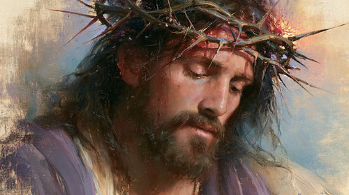 Jesus crowned with thorns in an impressionist atmosphere in Impressionist style, landscape Christian artwork no. 15