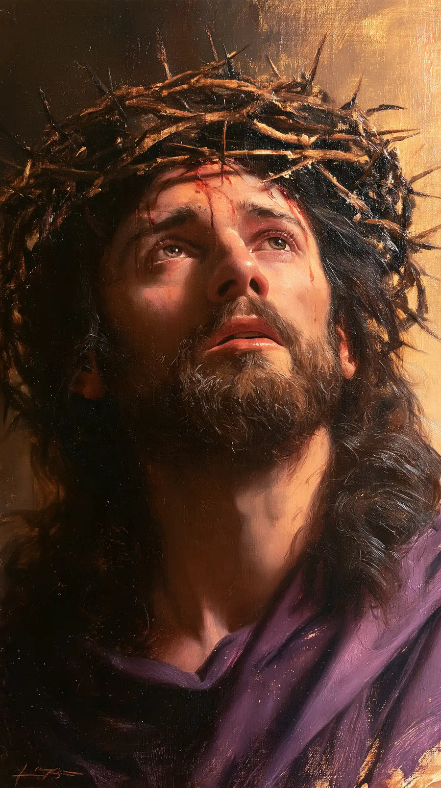 Jesus Crowned with Thorns — The Raised Breath in Purple Folds