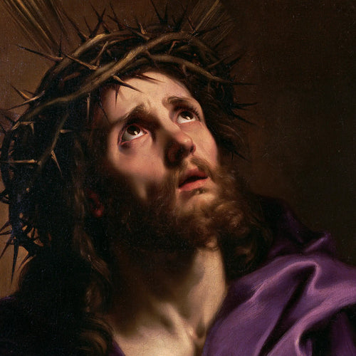 Jesus crowned with thorns in a theatrical Baroque scene in Theatrical Baroque style, square Christian artwork no. 6