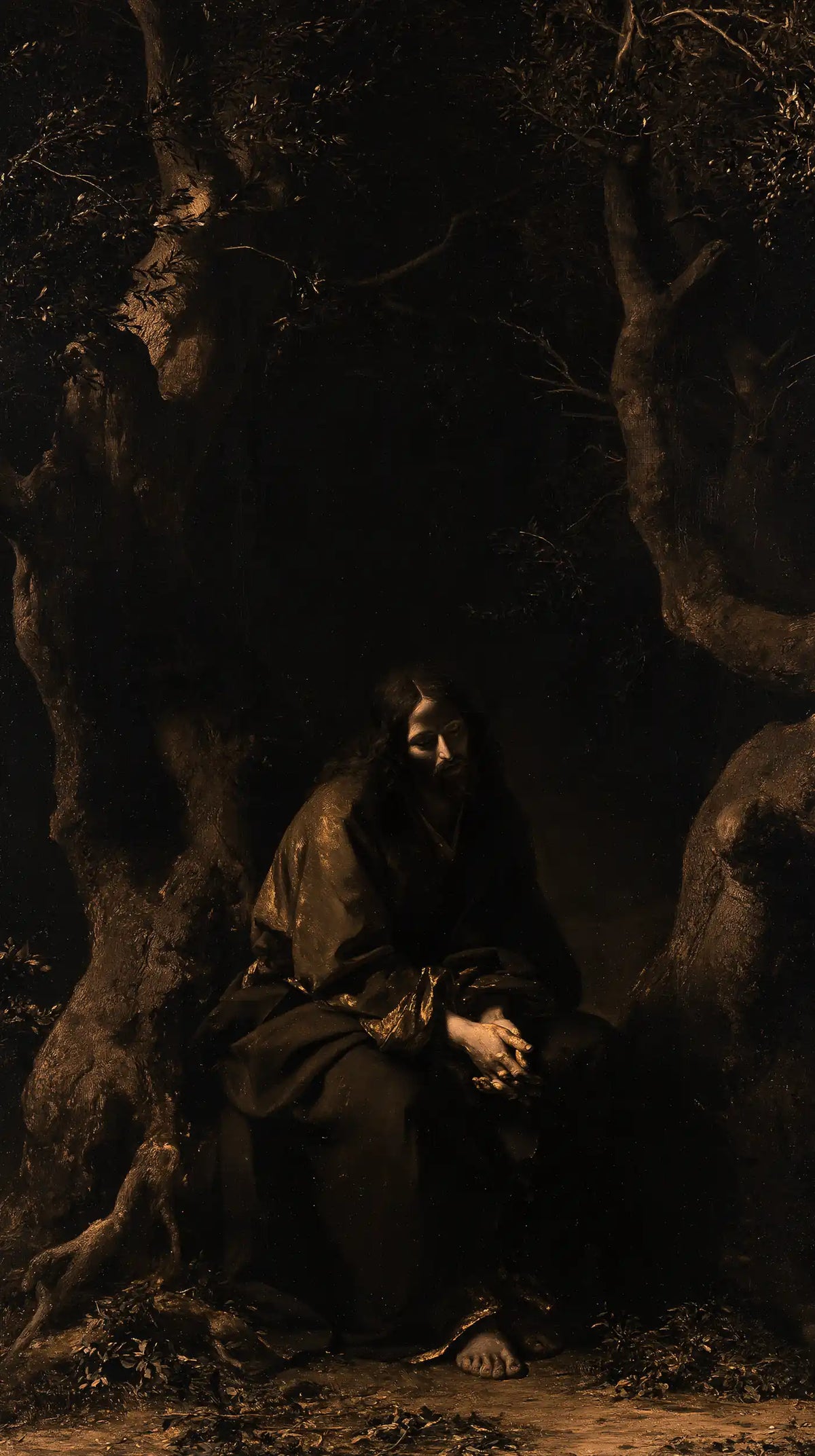 Jesus in Gethsemane - Black and Gold · Portrait n° 1