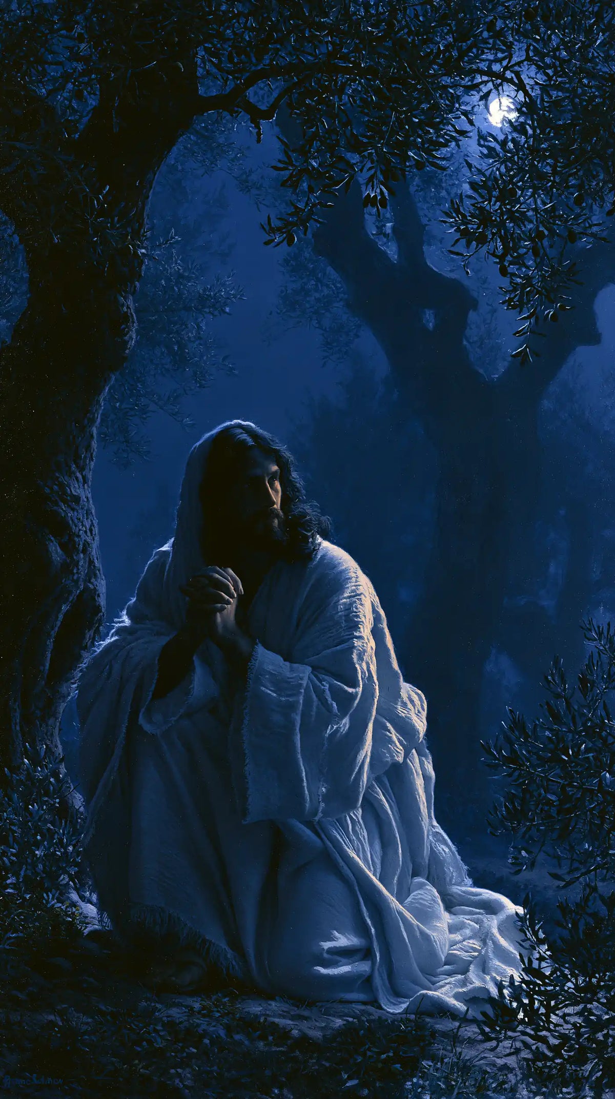 Jesus in Gethsemane - Midnight Blue Chiaroscuro · Portrait n° 3