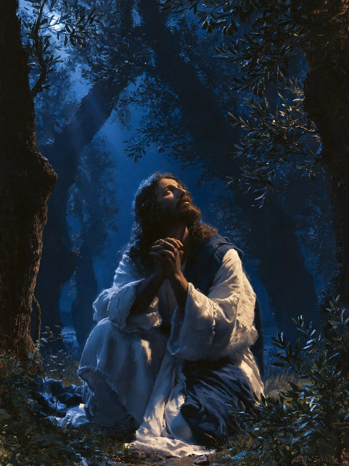Jesus in Gethsemane - Midnight Blue Chiaroscuro · Portrait n° 16