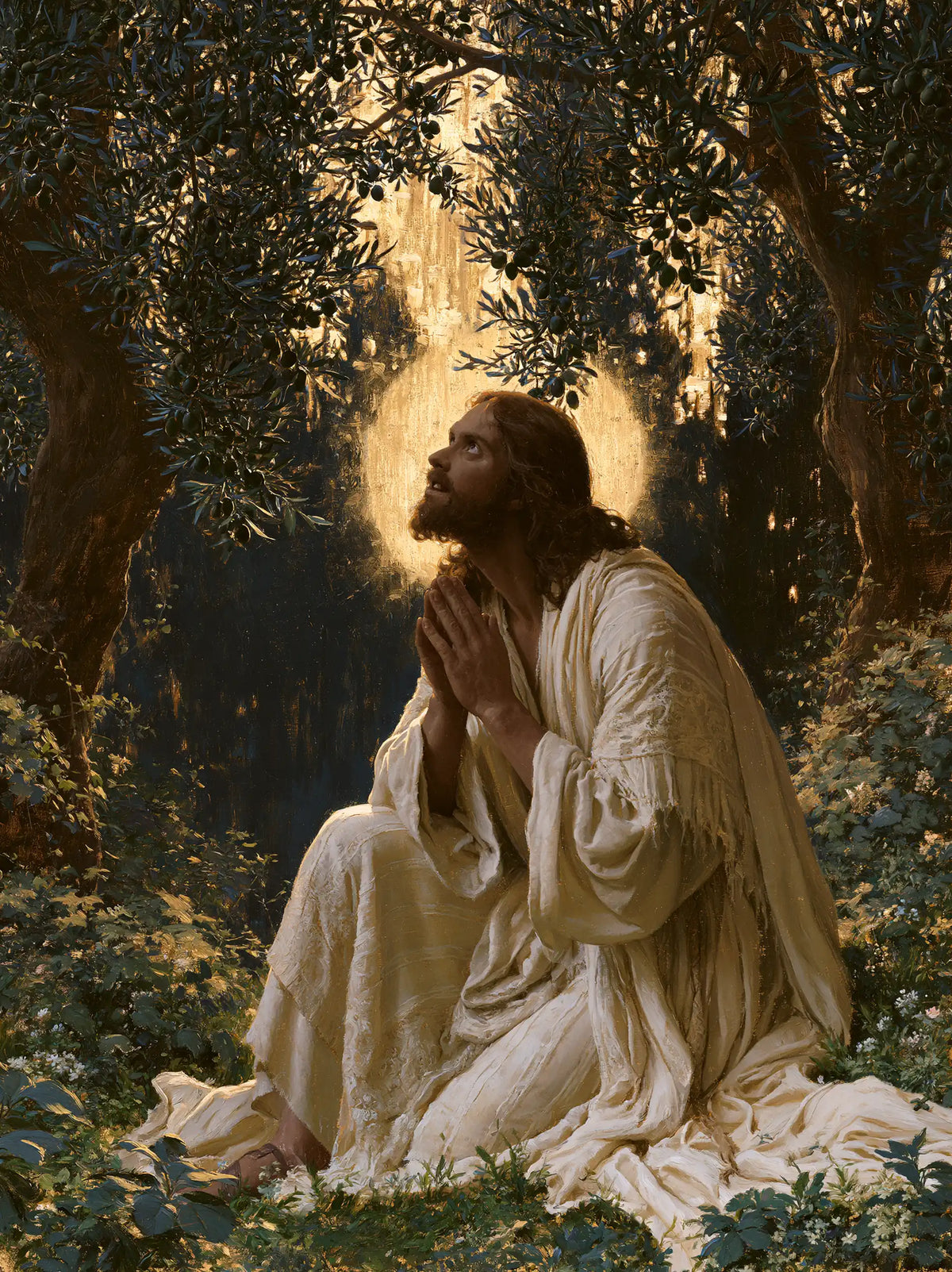 Jesus in Gethsemane - Gethsemane in Midnight Blue, Olive and Gold · Portrait n° 13