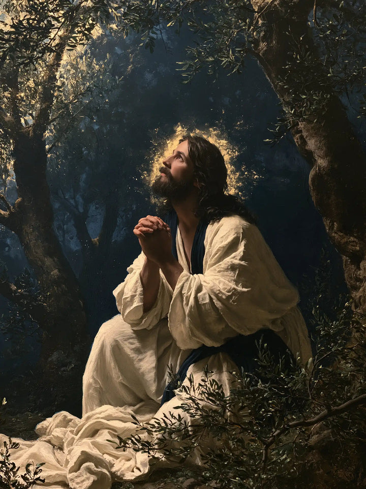 Jesus in Gethsemane - Gethsemane in Midnight Blue, Olive and Gold · Portrait n° 14