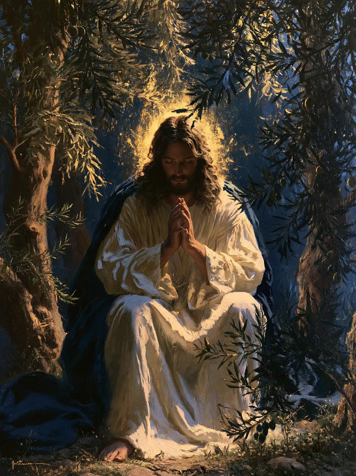 Jesus in Gethsemane - Gethsemane in Midnight Blue, Olive and Gold · Portrait n° 15