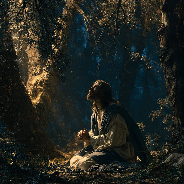 Jesus in Gethsemane - Gethsemane in Midnight Blue, Olive and Gold · Square n° 3