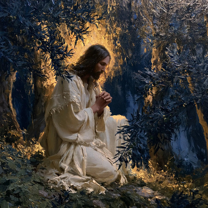 Jesus in Gethsemane - Gethsemane in Midnight Blue, Olive and Gold · Square n° 6
