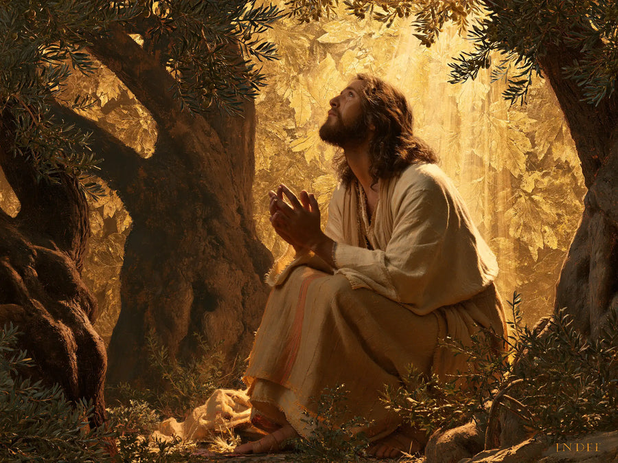 Jesus in Gethsemane — The Gaze toward the Sunlit Curtain