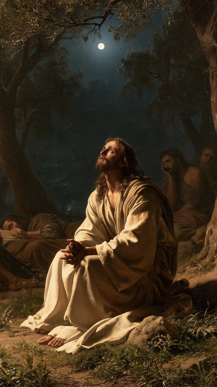 Jesus in Gethsemane — Quiet Hands beneath the Gentle Moon