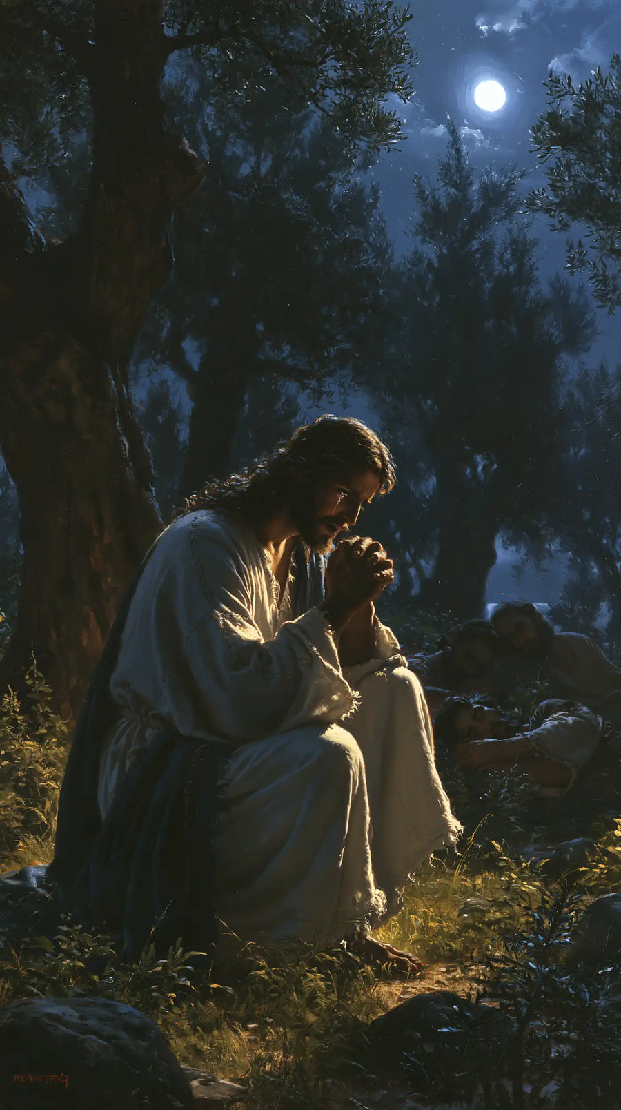 Jesus in Gethsemane — Bowed Prayer amid Rest