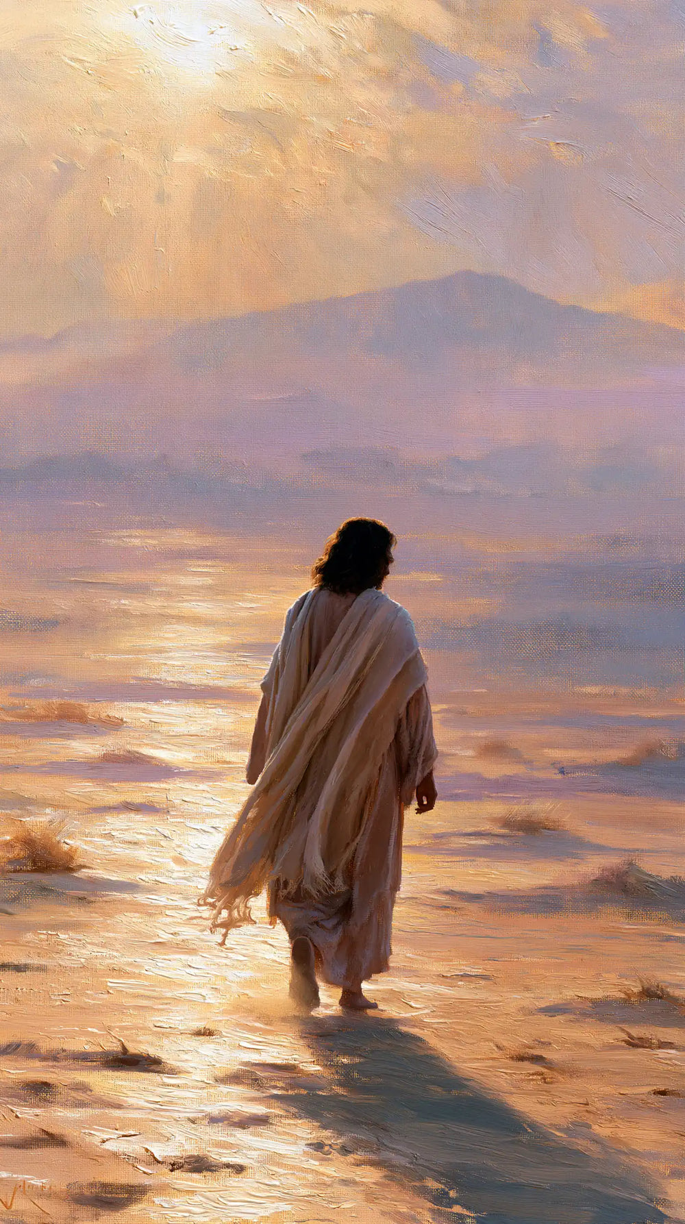 Jesus in the desert during the temptation in Impressionist style, portrait Christian artwork no. 6